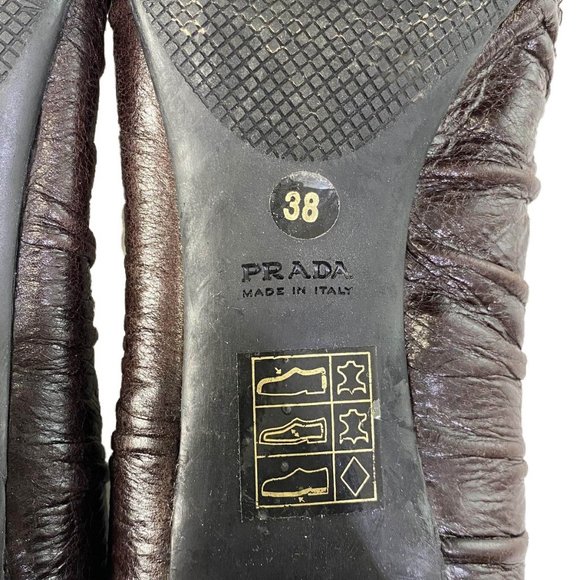 Authentic Prada Brown Crinkle Leather Chunky Heel Pumps EU 38 US 8 - Picture 8 of 8